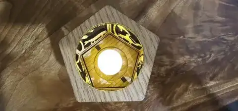 Top view of a lit pentagon lantern