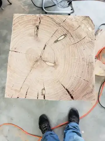 End-grain wood block with cracks